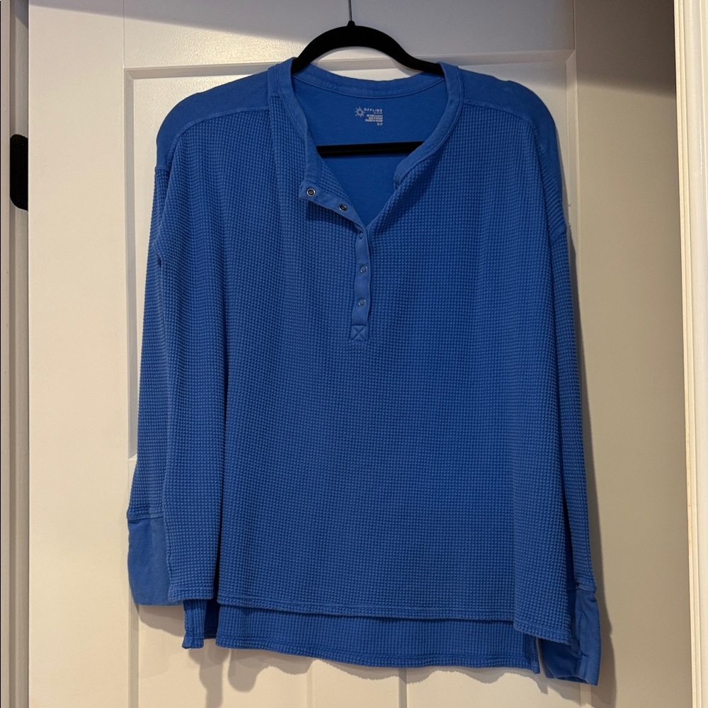 Aerie Blue Long Sleeve Henley Top